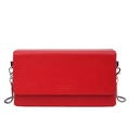 Vibrant red square crossbody bag with silver chain strap and minimalist flap design - Red