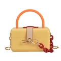 Yellow acrylic box bag with orange handle and chunky red resin chain strap - Yellow