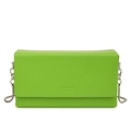 Minimalist rectangular bright green leather crossbody bag with silver snake chain - Green