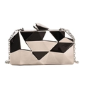 Silver geometric water cube evening clutch bag with metallic reflective surface and chain - Silver