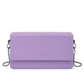 Minimalist purple leather square bag with silver chain strap and embossed branding logo - Purple