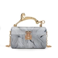 Acrylic evening bag in grey marble finish with leopard-shaped gold handle and chain - Gray