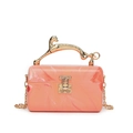 Pink marble acrylic box clutch featuring a gold leopard handle and metal chain strap - Pink