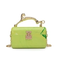 Green marble acrylic box bag with golden leopard handle and metal chain strap - Green