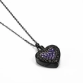 Gothic black heart urn necklace with purple crystals and vintage filigree patterns - Black Pendant (No Chain)