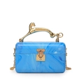 Blue marble acrylic evening bag with gold leopard handle and metal chain strap - Blue