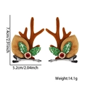 Christmas cat antler hair clips with brown velvet antlers and sequins 7.4x5.2cm - Gem Green Leaf Brown Antler