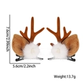 Pair of brown reindeer antler hair clips for pets with plush ears and white pom poms - White Hairball Brown Antler