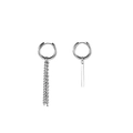 Boucles d'oreilles créoles asymétriques argentées avec chaînes punk et pendentif barre - Style 12 Droite (Unitaire) / Barre Métallique Argentée