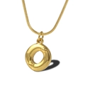 Gold plated snake chain necklace with a matte circular pendant and letter engraving - Letter O Necklace (LN1640)