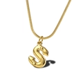 Golden bubble letter S pendant necklace made of stainless steel with snake chain - Letter S Necklace (LN1640)
