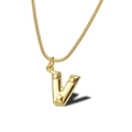 Gold-plated initial V pendant necklace with textured dots and sleek snake chain for women - Letter V Necklace (LN1640)