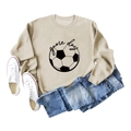 Flat lay of beige Game Day sweatshirt featuring soccer ball print and casual styling - S / Sand (Black Font)