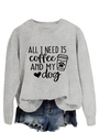 Detail of grey crewneck sweatshirt featuring All I Need Is Coffee and My Dog print design - Grey (Black Font)