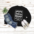 Flat lay of black crewneck sweatshirt with vintage lettering on light wood floor - S / Black (White Font)