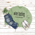 Detail of light green sweatshirt with wine tasting print and cotton fabric texture - S / Olive Green (Black Font)