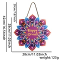 Mandala Holzschild zu Diwali in Dunkelviolett und Blau mit Happy Diwali Schriftzug - Mandala Stil Diwali
