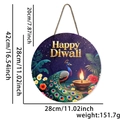28cm Happy Diwali Holzschild mit Pfauen- und Diya-Mustern für festliche Hausdekoration - Pfau Stil Diwali