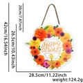 Rundes Happy Diwali Türschild aus Holz mit Ringelblumen und Diya-Lampe, Gesamthöhe 42 cm - Studentenblume Stil Diwali
