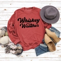 Flat lay of vintage red Whiskey Weather crewneck sweatshirt with autumn accessories - S / Red Sweatshirt (Black Font)