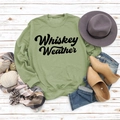 Flat lay of green Whiskey Weather sweatshirt with autumn accessories on white wood - S / Olive Green Sweatshirt (Black Font)