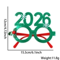 Green glitter 2026 New Year glasses with holly leaves, red pom-poms and white snowflakes - Green Berry 2026