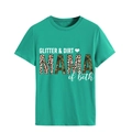 Detail of teal crewneck t-shirt with GLITTER & DIRT MAMA leopard camouflage print - S / Dark Green