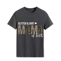 Close-up of GLITTER DIRT print with leopard and camo MAMA letters on a grey t-shirt - S / Black Heather Grey
