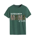 Detail of GLITTER & DIRT MAMA print with leopard and camo patterns on green t-shirt - S / Vintage Green