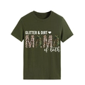 Detailed view of the leopard and camo print texture on the MAMA graphic t-shirt - S / Army Green