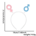 Gender Reveal Stirnband mit rosa weiblichen und blauen männlichen Symbolen und Maßen - Geschlechtssymbole Stil