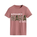 Detail of GLITTER & DIRT MAMA leopard print on pink crew neck cotton t-shirt - S / Rose Gold
