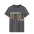 Detail of the leopard and camo print lettering on this grey GLITTER DIRT cotton T-shirt - S / Dark Gray