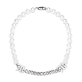 Collier en perles et acier titane rétro avec pendentifs lettre B gothique et chaîne épissée - 45cm