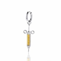 Syringe drop earrings with silver hoops and gold-toned engraved barrel accents - Single Two-tone Gold Earring