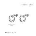Boucles d'oreilles minimalistes smiley en acier inoxydable argenté de 7,5 mm - Boucles d'oreilles clous / Argent