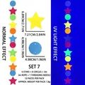 Neon felt hanging banner with star and circle shapes in normal and UV light - Neon Star Circle Style