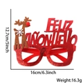 Red sequin Christmas reindeer glasses with Feliz Año Nuevo text and size measurements - Red Reindeer Spanish Style