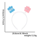 Gender reveal party headband with blue boy and pink girl puzzle pieces and measurements - Puzzle Blocks Style