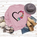 Pink crewneck sweatshirt detail featuring colorful heart and dog paw prints design - S / Pink