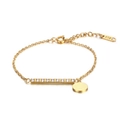 Bracciale regolabile in acciaio inossidabile dorato con barra di cristalli e ciondolo - Oro