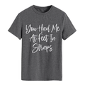 T-shirt da donna a maniche corte girocollo grigio scuro con stampa You Had Me At - Taglia S / Top / Grigio scuro
