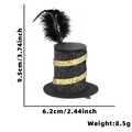 Mini chapeau de fête pour animaux noir et or avec plumes et dimensions détaillées - Haut-de-forme 3D avec Plume