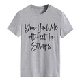T-shirt girocollo grigio melange con stampa nera You Had Me At Feet In Straps - Taglia S / Top / Grigio chiaro