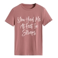 T-shirt da donna a maniche corte girocollo rosa antico con stampa di lettere bianche - Taglia S / Top / Oro rosa