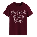 T-shirt da donna girocollo a maniche corte rosso scuro con stampa artistica bianca - Taglia S / Top / Borgogna
