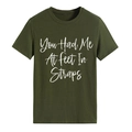 T-shirt verde oliva girocollo con scritta bianca You Had Me At feet In Straps casual - Taglia S / Top / Verde militare