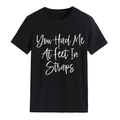 T-shirt nera in cotone girocollo con stampa You Had Me At Feet In Straps - Taglia S / Top / Nero