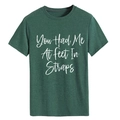 T-shirt girocollo verde scuro con scritta bianca You Had Me At Feet In Straps - Taglia S / Top / verde retrò