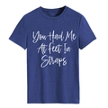 T-shirt da donna blu scuro girocollo con stampa You Had Me At Feet In Straps - Taglia S / Top / blu retrò